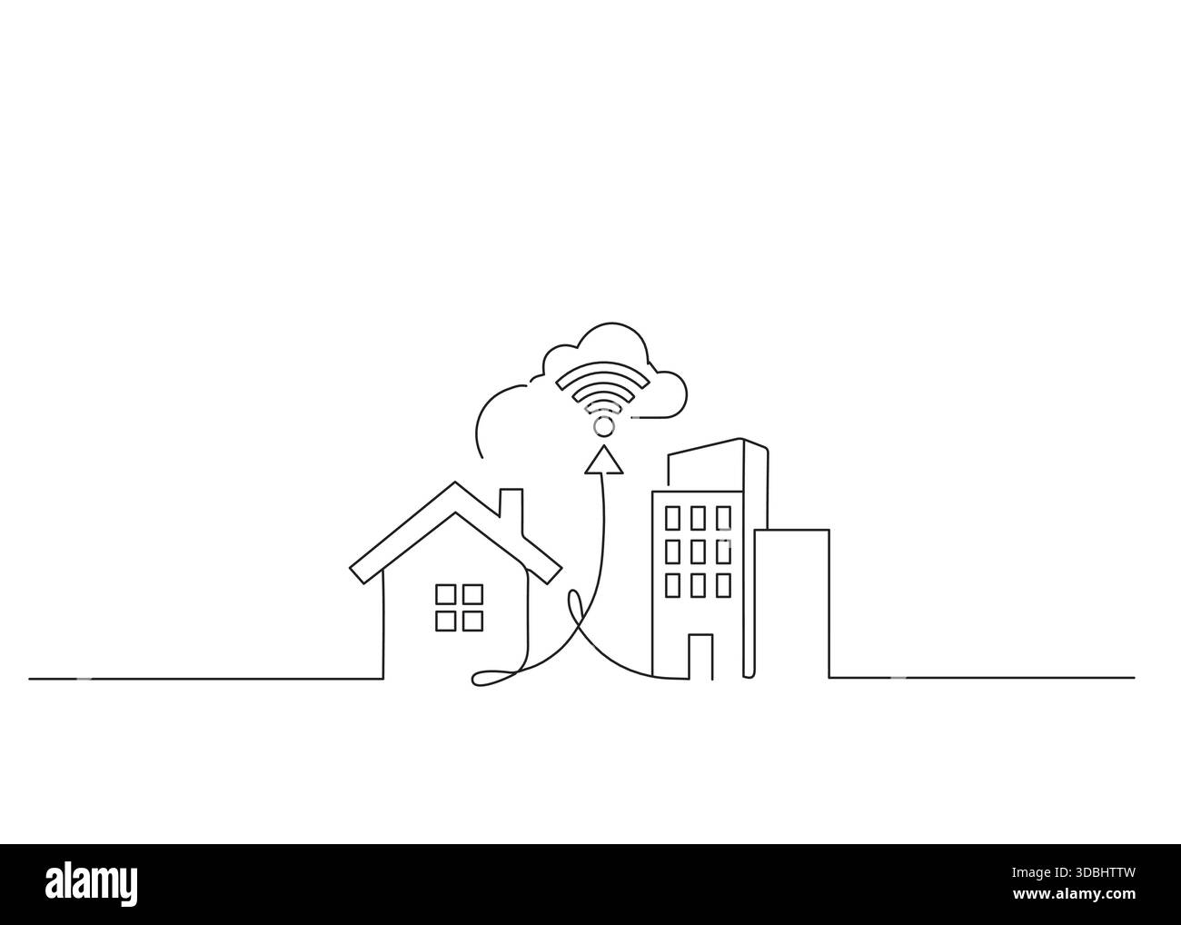 WFH Symbol Line Art Illustrationskonzept Remote Work Lifestyle Stock Vektor