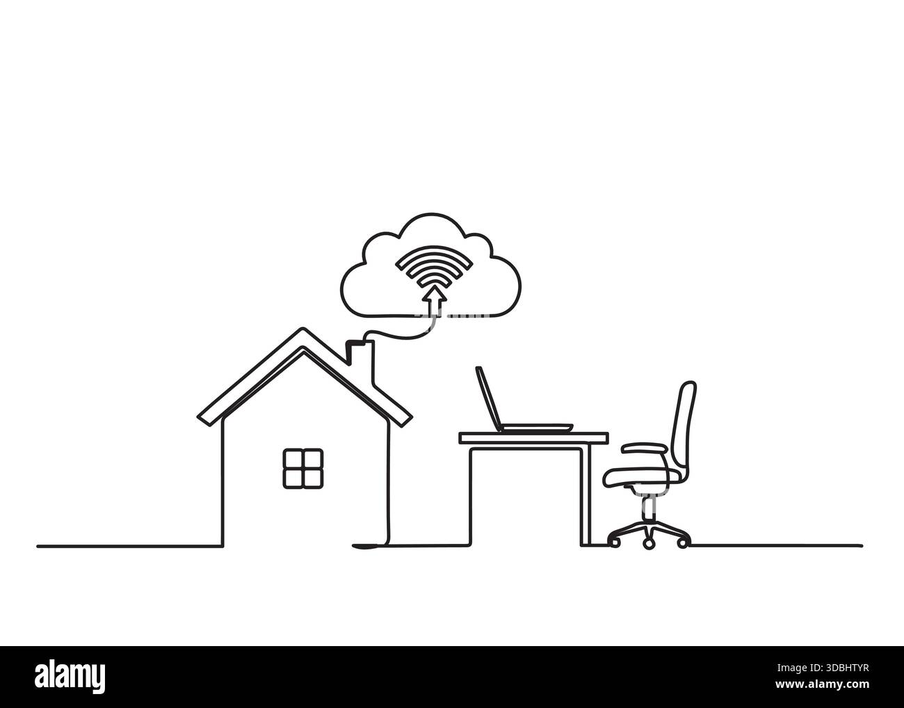 WFH Concept Line Art Illustrationssymbol Remote Work Lifestyle Stock Vektor