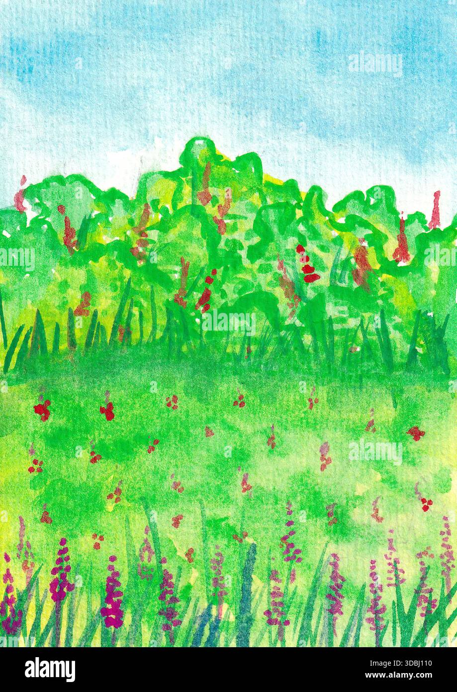 Aquarellmalerei von Blumen, die im Garten blühen Stockfoto