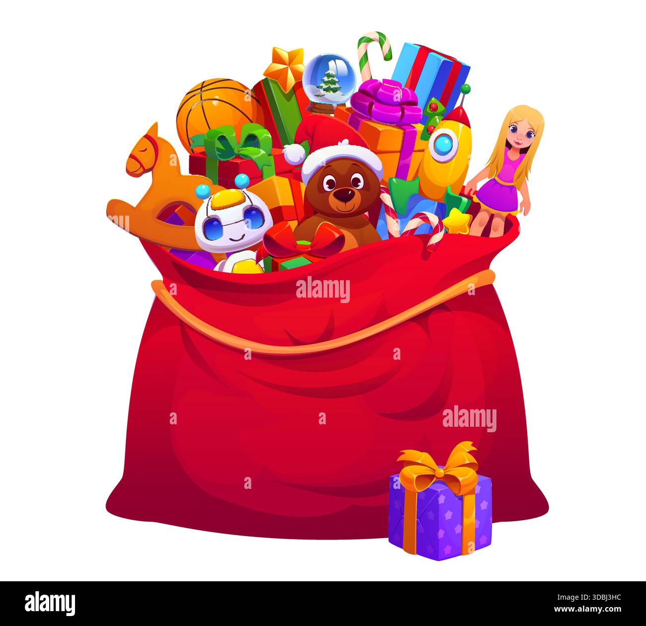 Weihnachtsmann Geschenktasche mit Geschenken und Spielzeug Stock Vektor