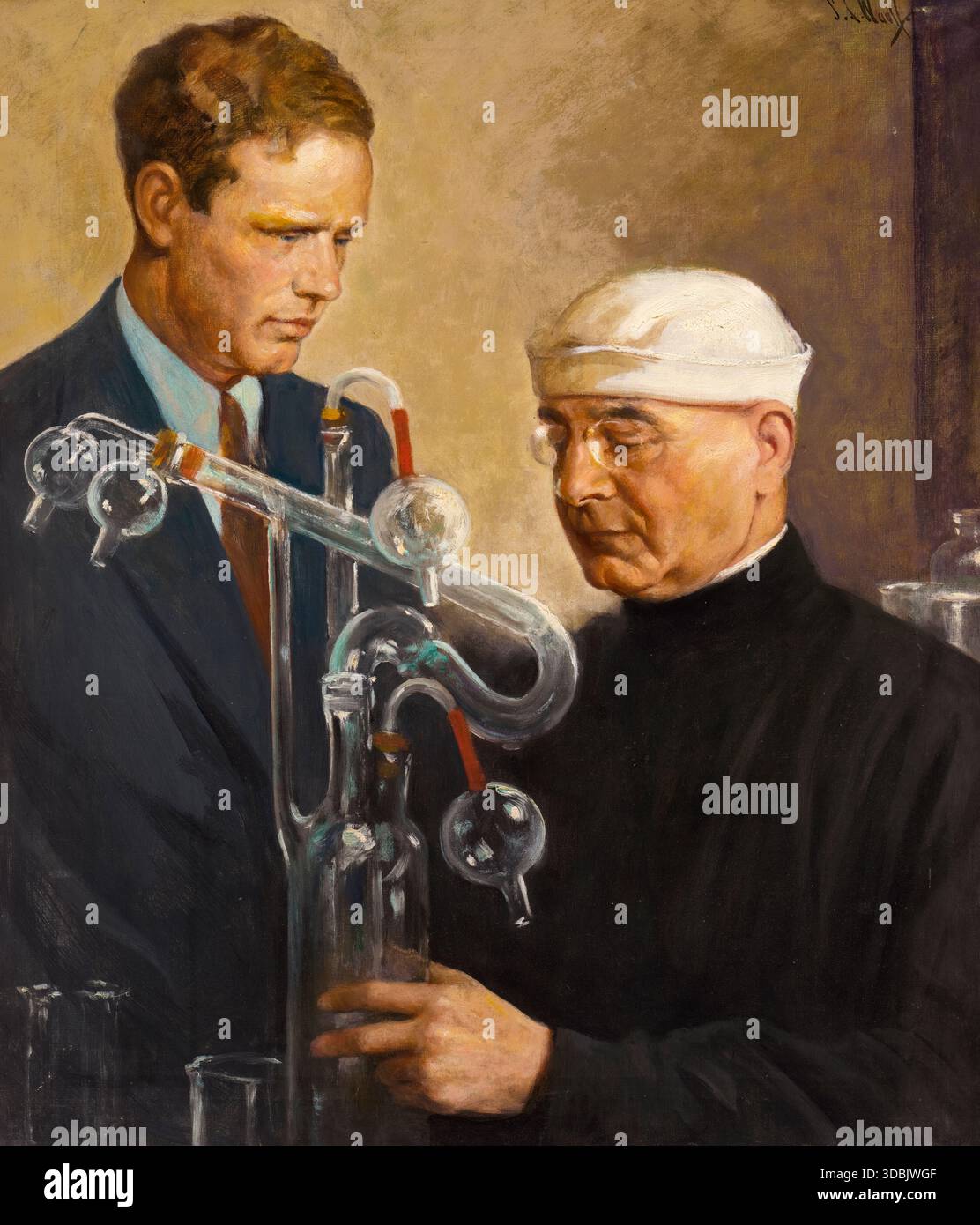 Charles Lindbergh (1902–1974), US-amerikanischer Flieger, und Alexis Carrel (1873–1944), französischer Chirurg, Biologe und Nobelpreisträger, Porträtgemälde in Öl auf Leinwand von Samuel Johnson Woolf, 1938 Stockfoto