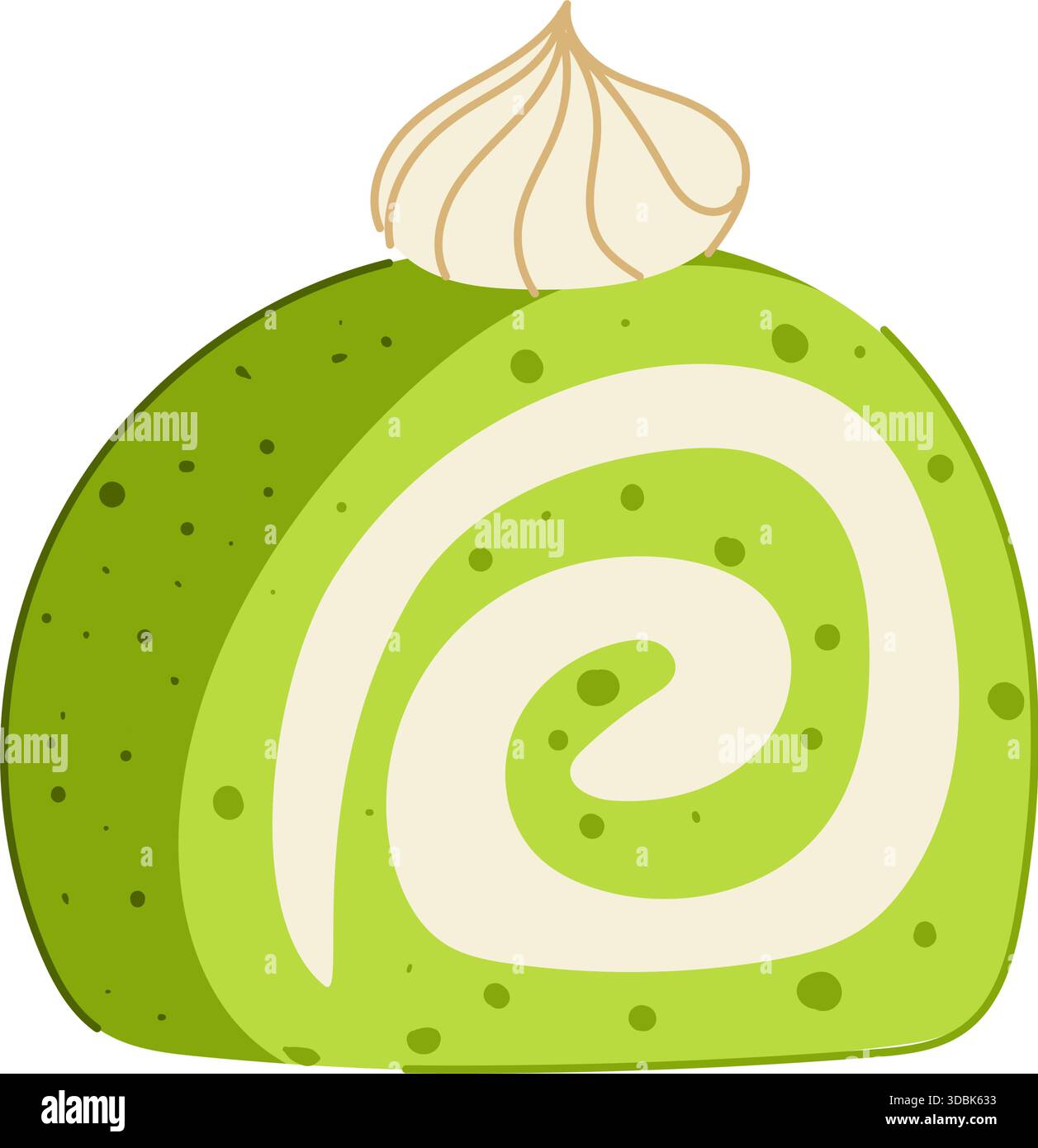Matcha Grüntee schweizer Rollkuchen Dessertscheibe Stock Vektor