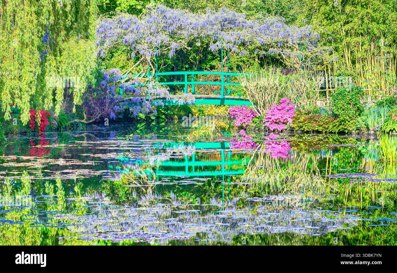 Frankreich, Giverny, Claude Monet, le jardin japonais avec glycines en fleurs // Giverny, Claude Monet, der japanische Garten Stockfoto