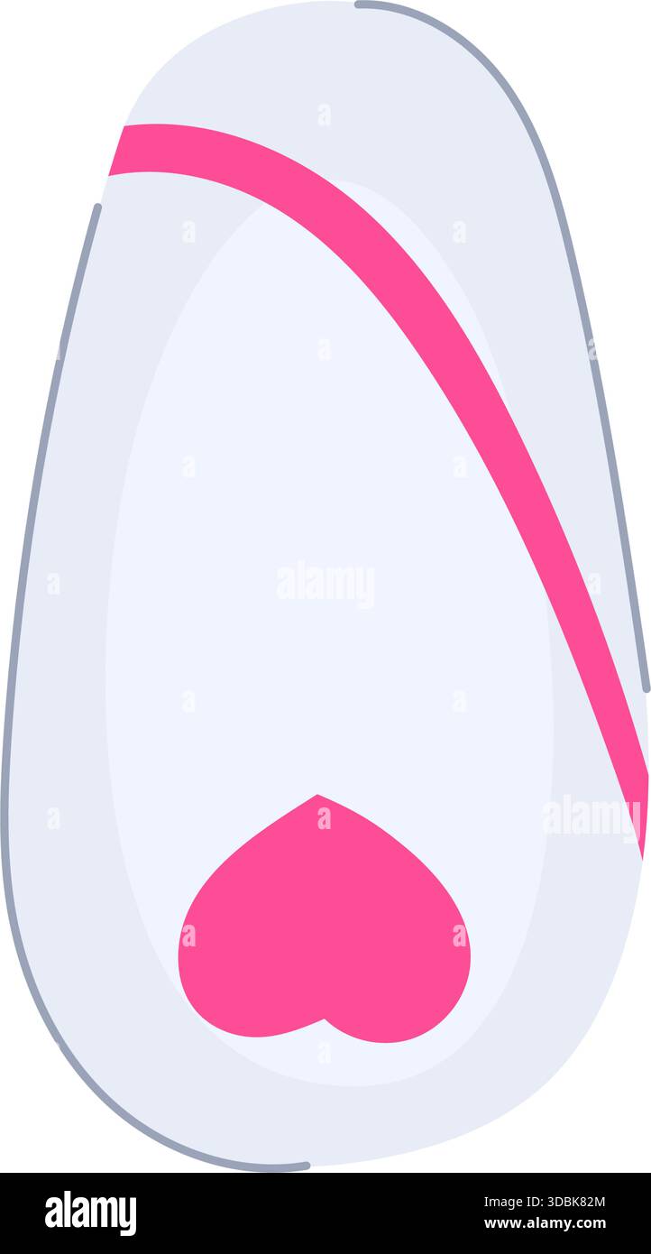 Weißer falscher Nagel mit rosafarbenem Herzstreifen Stock Vektor