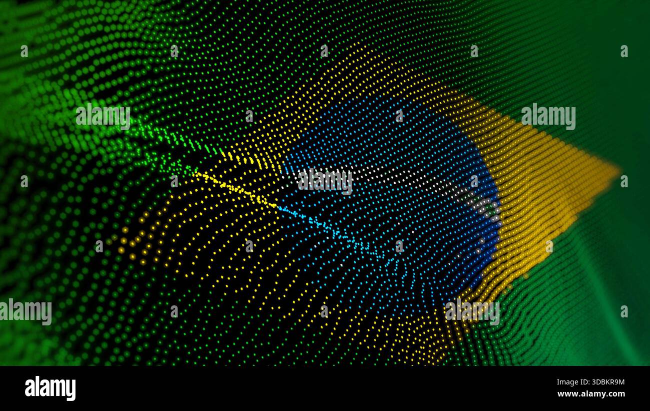 Brasilianische digitale Technologie markiert Cyber-Hintergrund. Illustration des brasilianischen Banners Cyberangriffe und Spionage. Stockfoto