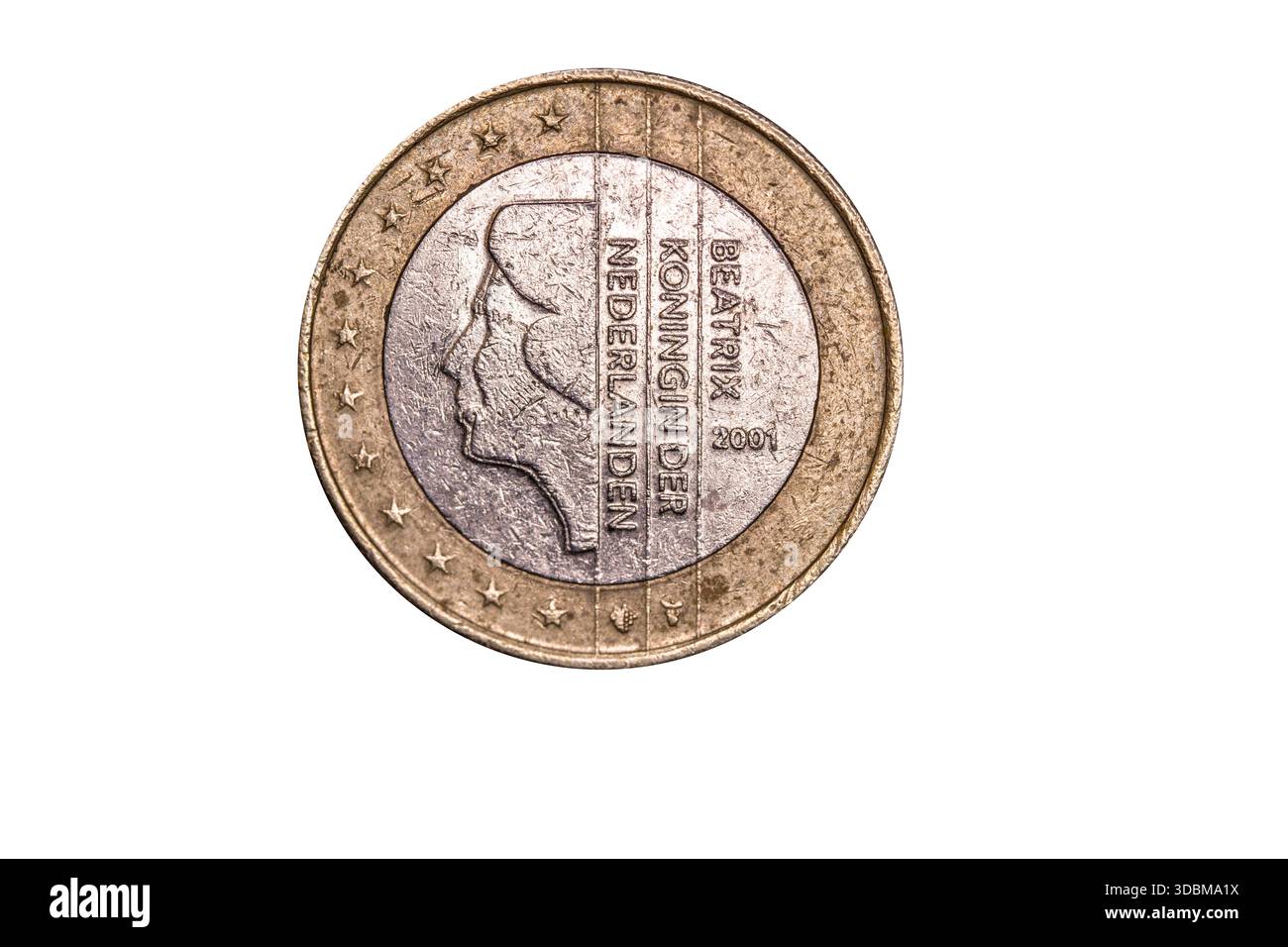 Königin Beatrix auf der niederländischen 1-Euro-Münze Stockfoto