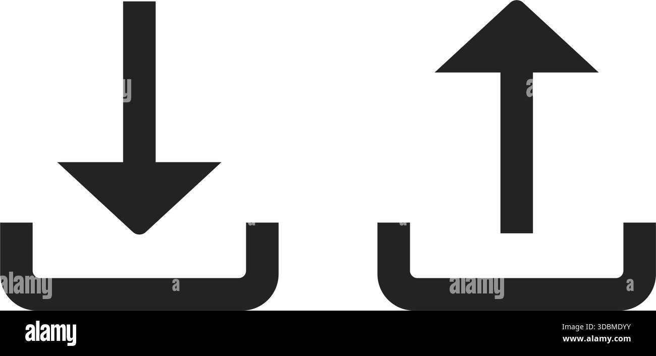 Lade flache Symbole auf weißem Hintergrund herunter und lade sie hoch. Vektorabbildung Stock Vektor