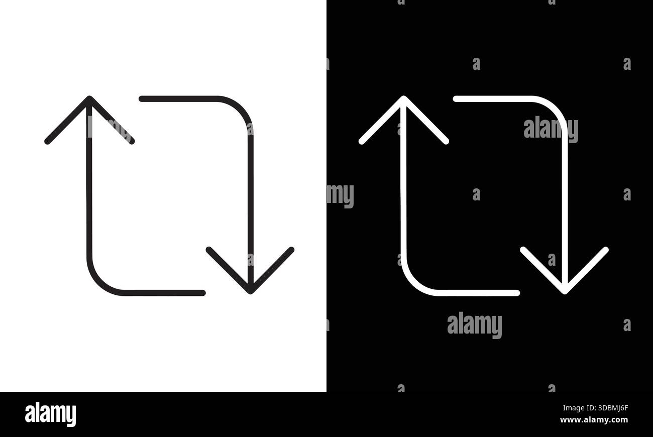 Wiederholungssymbol minimalistische Kontrastpfeile Symbol für Media Sync Stock Vektor
