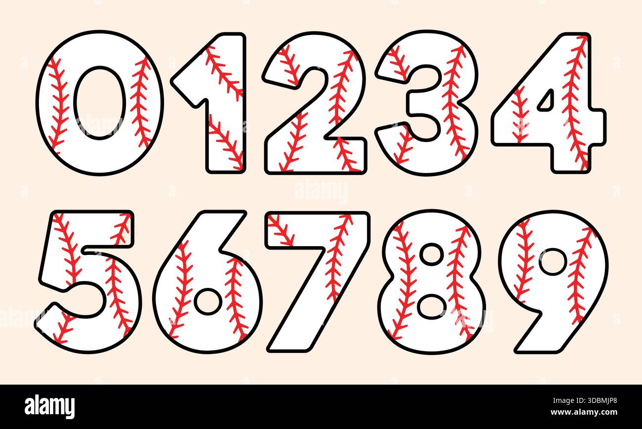 Baseball Zahlen und Buchstaben Schriftart SVG Vektor Stock Vektor