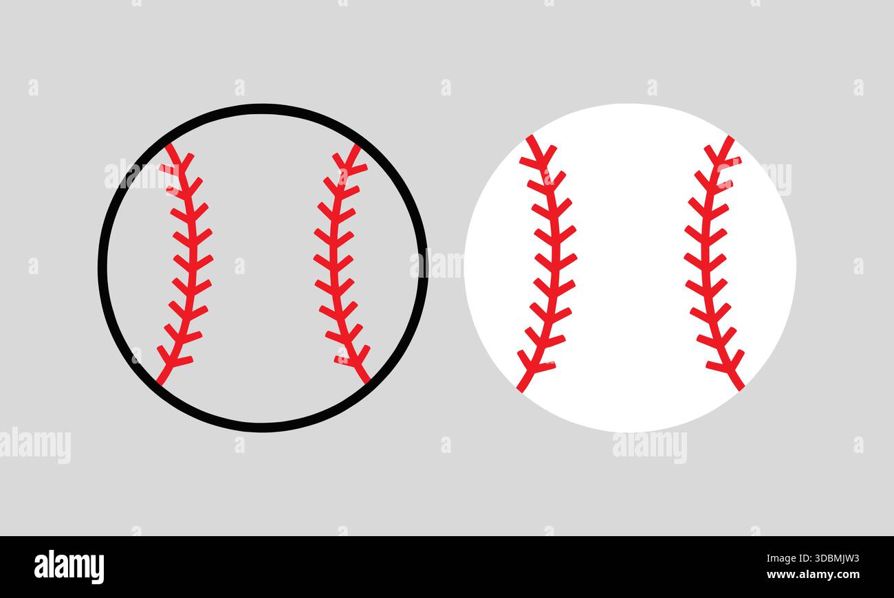 Baseball Ball Vektor Rot Stitching Outline Symbol Stock Vektor