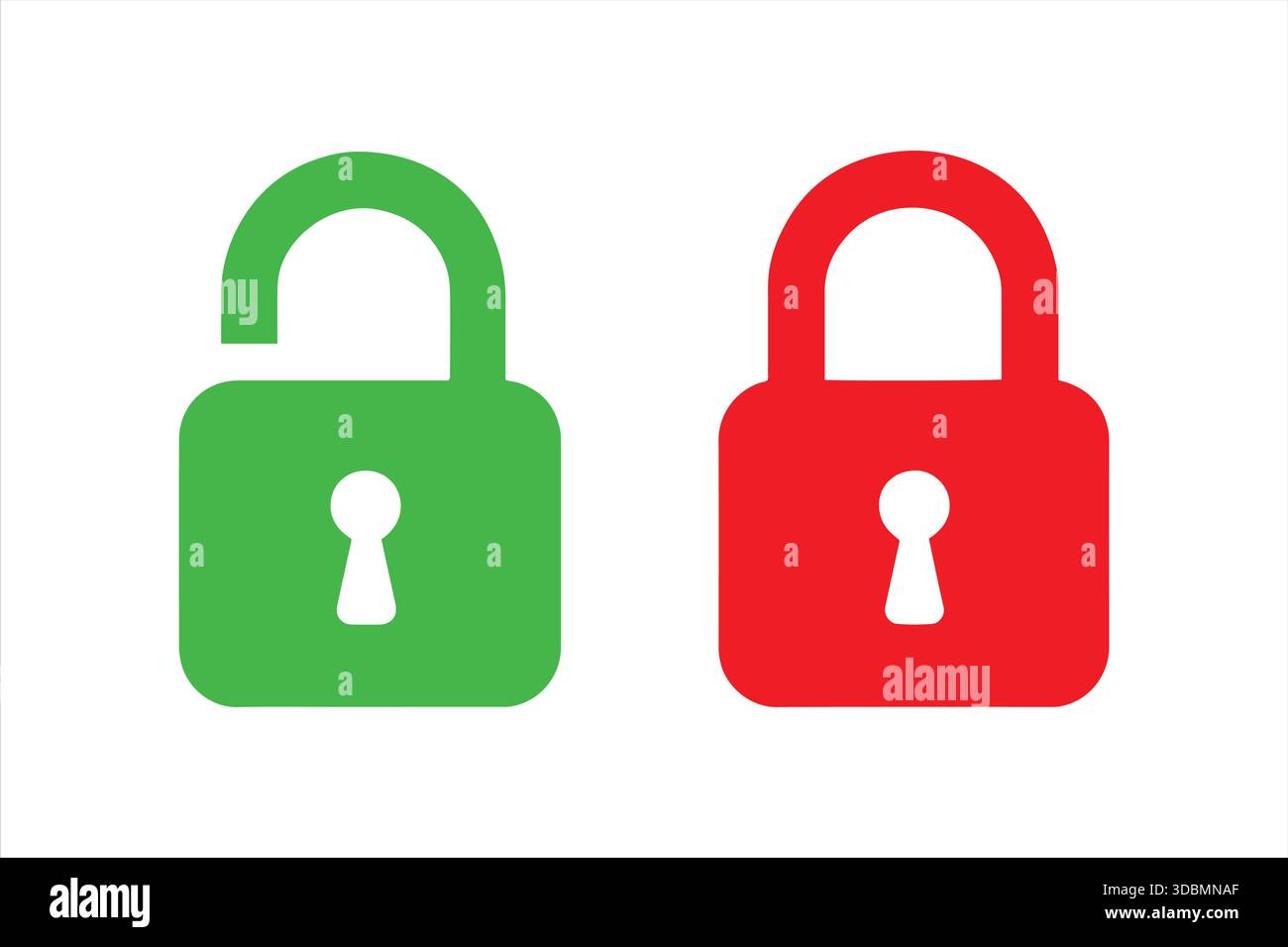 Grüne Sicherheitssymbole für freigeschaltete und rote Sicherheitssymbole für Vorhängeschloss Stock Vektor