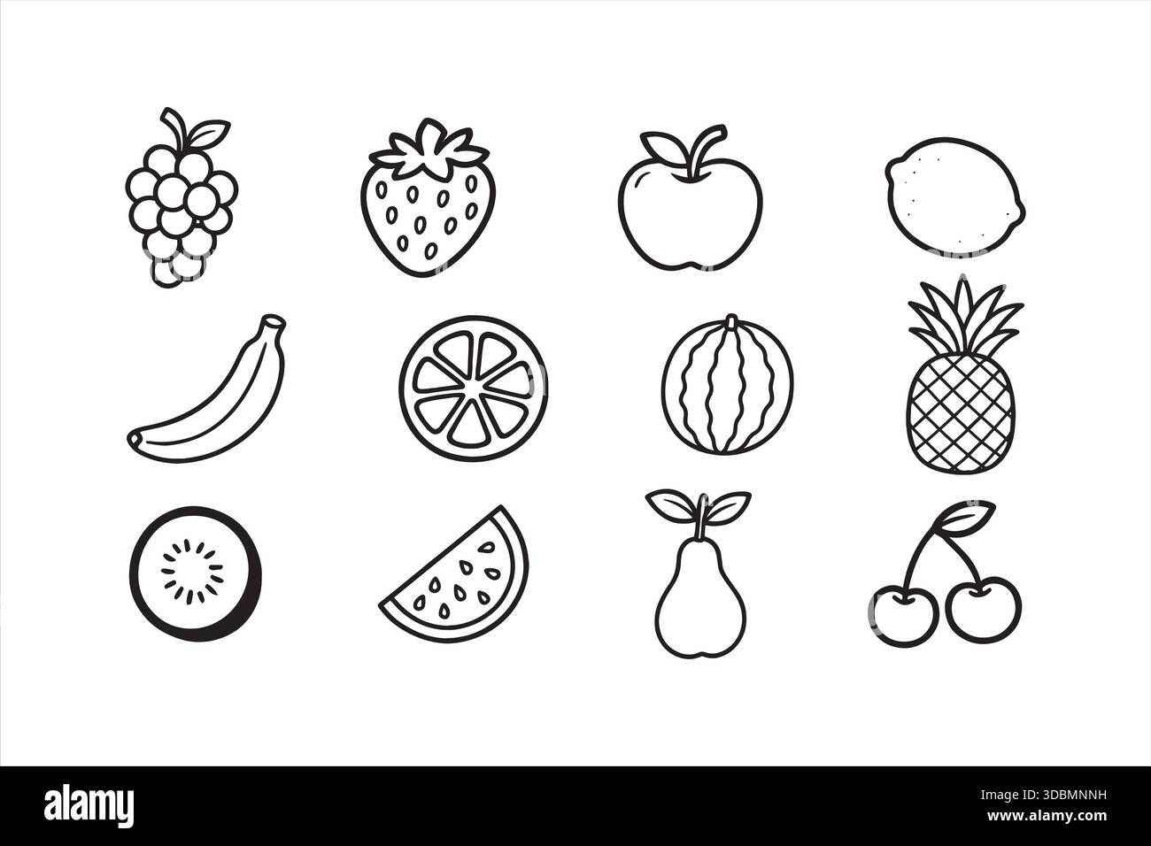 Frucht Outline Doodle Icons Vektor Set Stock Vektor