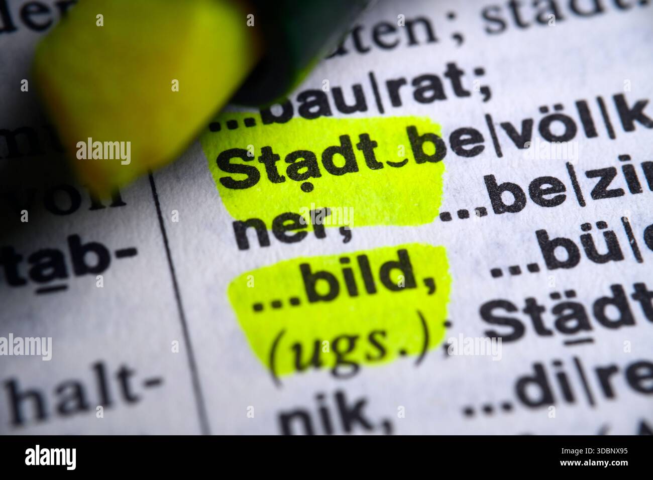 Das hervorgehobene Wort Cityscape in einem Wörterbuch Stockfoto