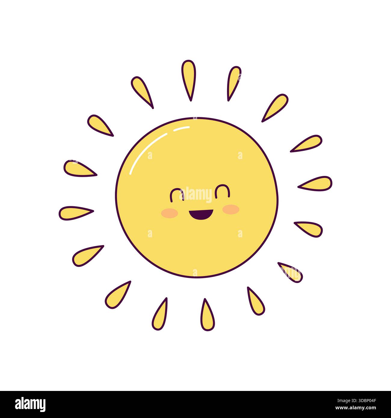 Niedliche lächelnde Sonnenillustration in handgezeichnetem Kawaii-Stil Stock Vektor