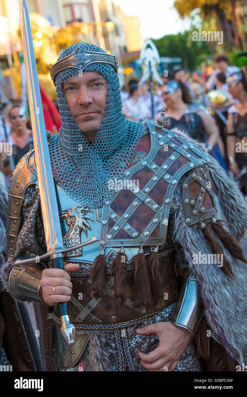 Entrada Cristiana, gran Desfile, Portrait, Moros y Cristianos, Guardamar del Segura, Vega Baja, Costa Blanca, Alicante, Spanien, Stockfoto