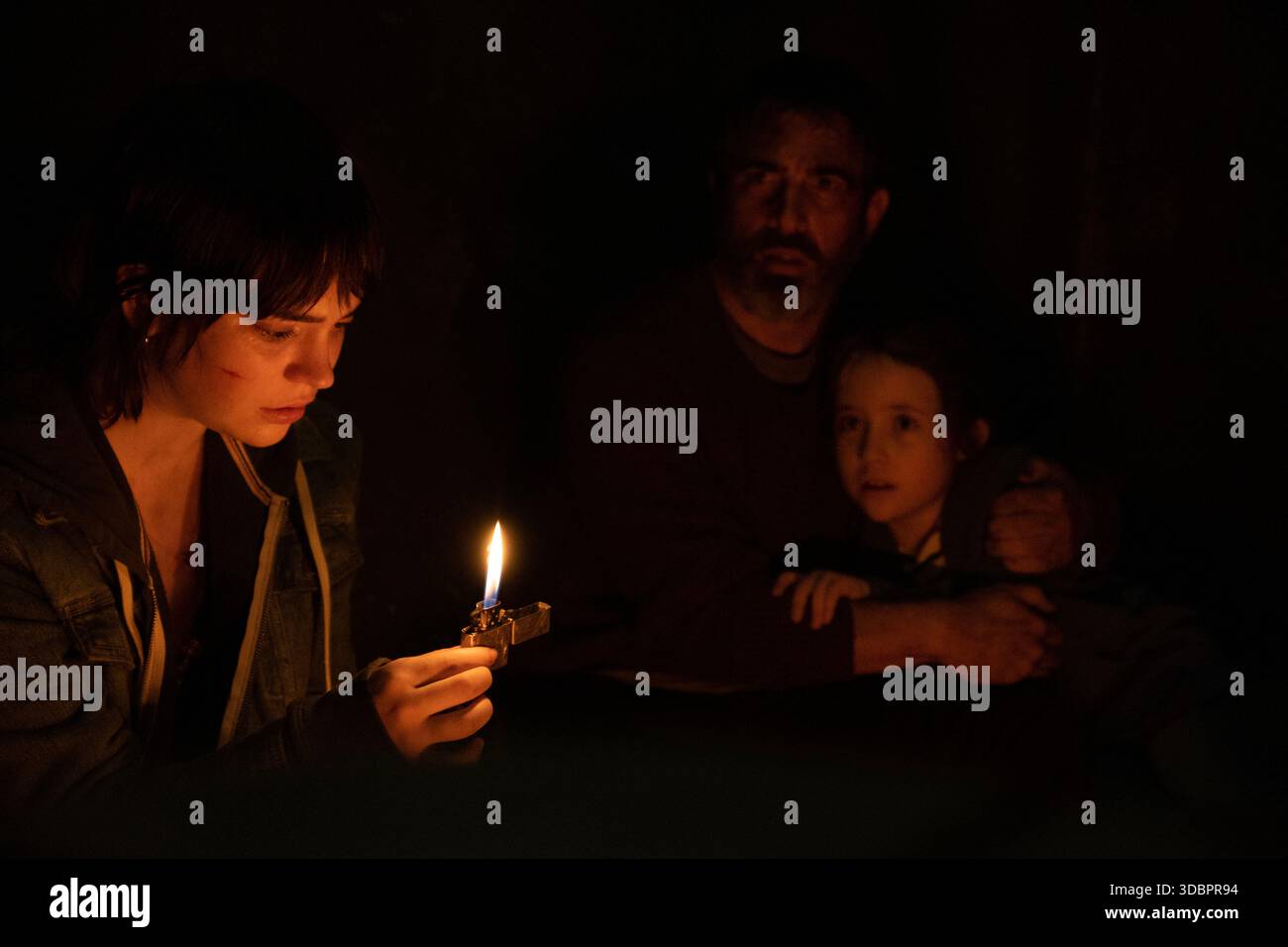 The Boogeyman (2023) Sophie Thatcher als Sadie Harper, Chris Messina als will Harper, Vivien Lyra Blair als Sawyer Harper *Filmstill - redaktionelle Verwendung auf Stockfoto