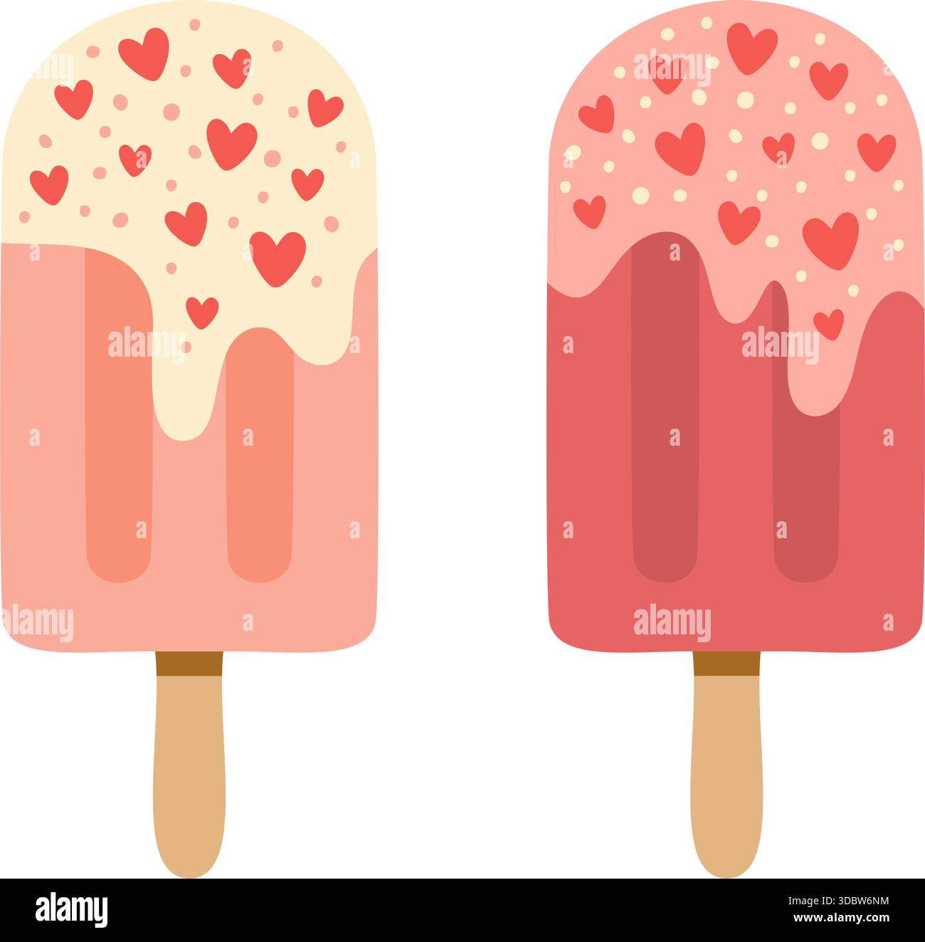 Valentinstag Eis Vektor Set mit Herzen und Streuseln Stock Vektor