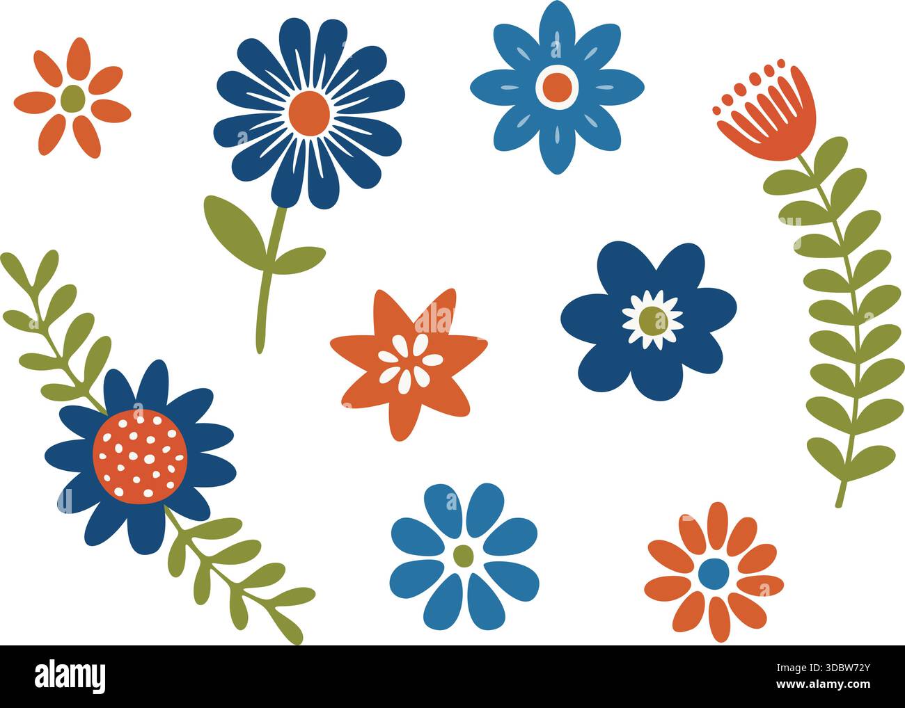 Volkskunst Blume Vektor Illustration Set Stock Vektor