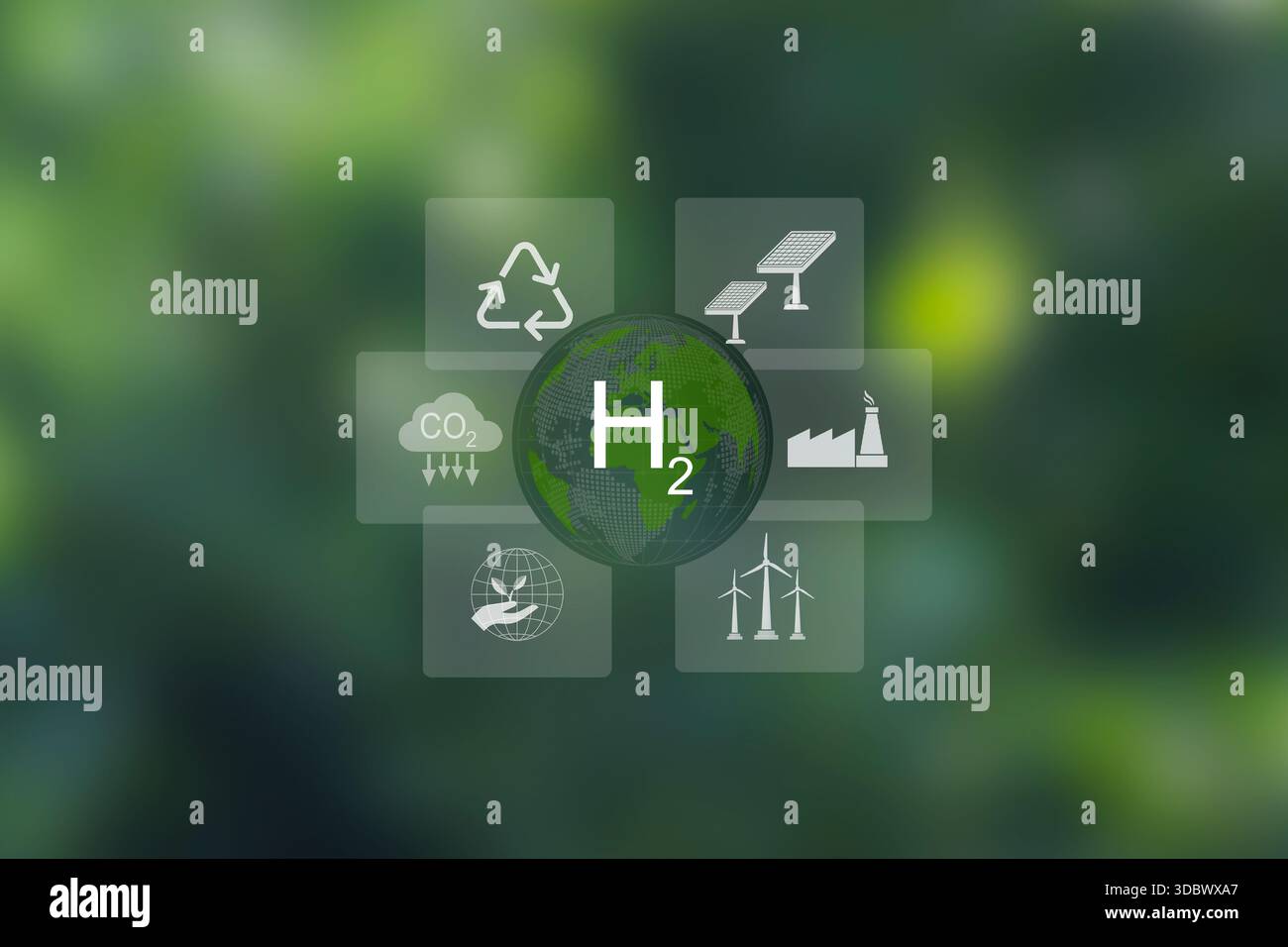 H2 klimafreundliches Energiekonzept für saubere Wasserstoffenergie Stockfoto