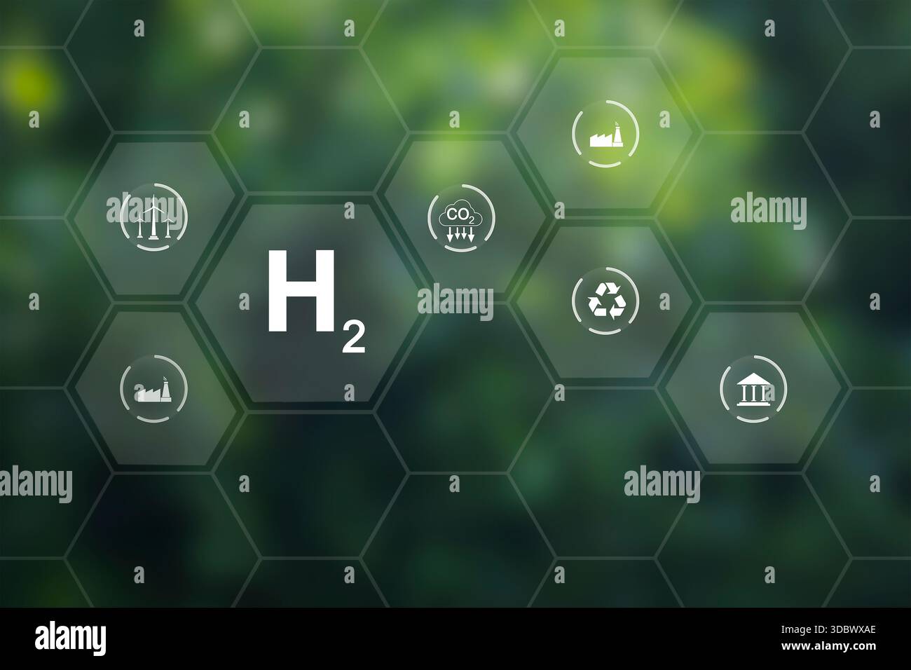 H2 klimafreundliches Energiekonzept für saubere Wasserstoffenergie Stockfoto