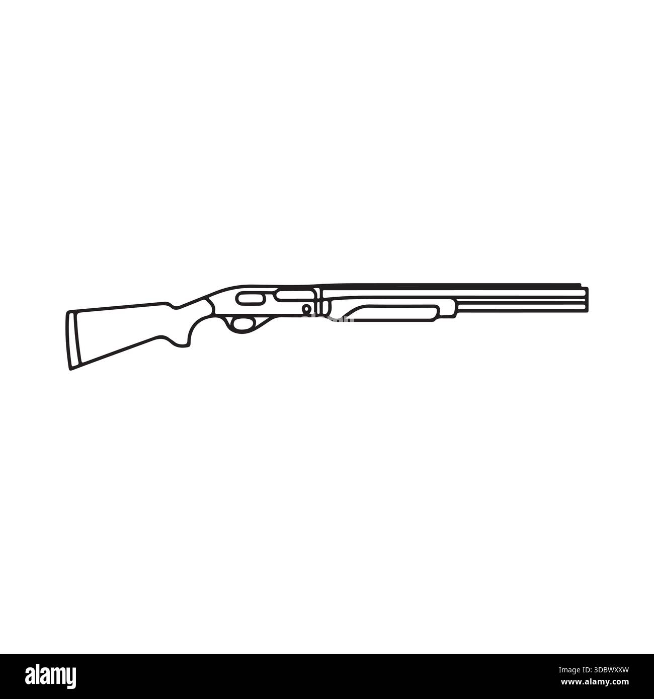 Einfache schwarz-weiße Linienzeichnung eines klassischen Jagdgewehrs Stock Vektor