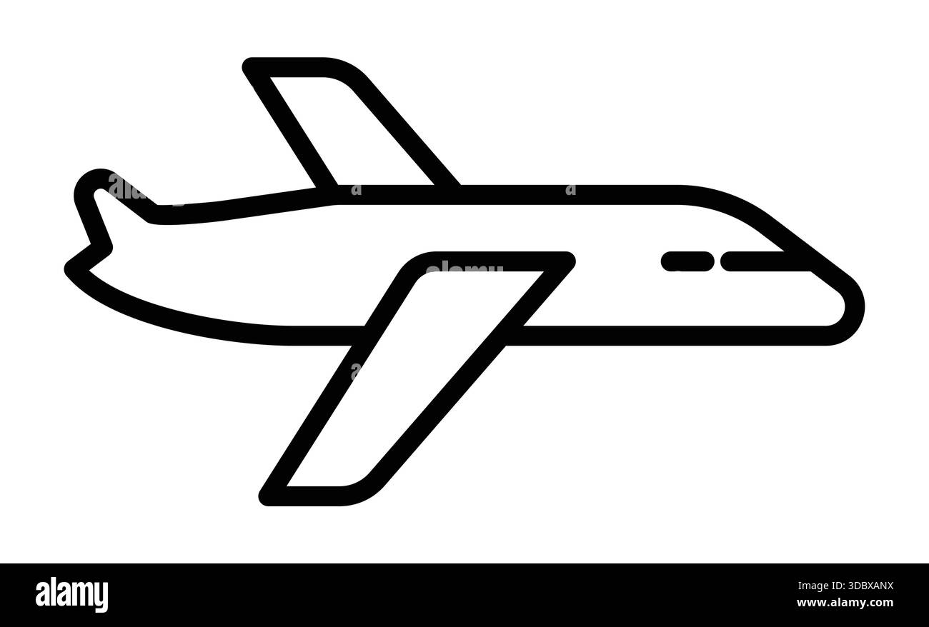Diese minimalistische Illustration zeigt einen einfachen Umriss eines Flugzeugs, ideal für jedes reisebezogene Projekt. Perfekt für Website-Grafiken oder Werbeaktionen Stock Vektor