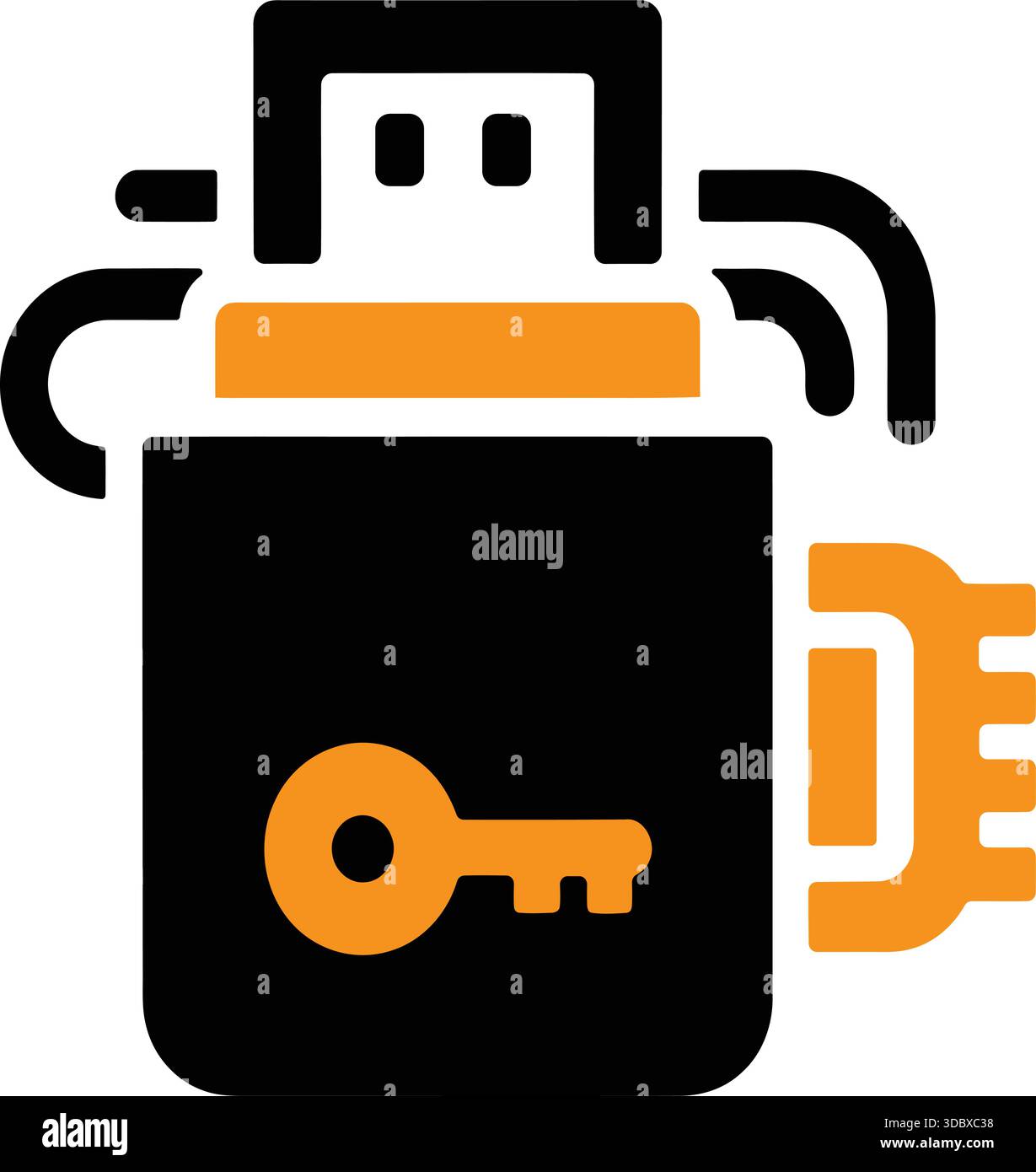 Eine grafische Darstellung eines USB-Laufwerks mit Schlüssel und Schloss. Stock Vektor