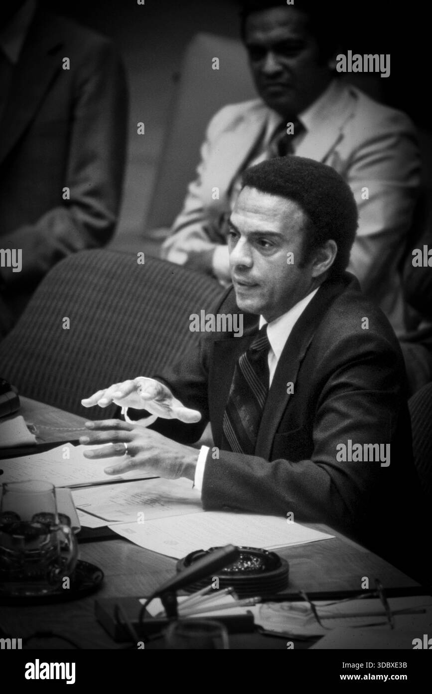 US-Botschafter bei der UNO Andrew J. Young auf dem Boden der Vereinten Nationen 1977. Foto von Bernard Gotfryd Stockfoto