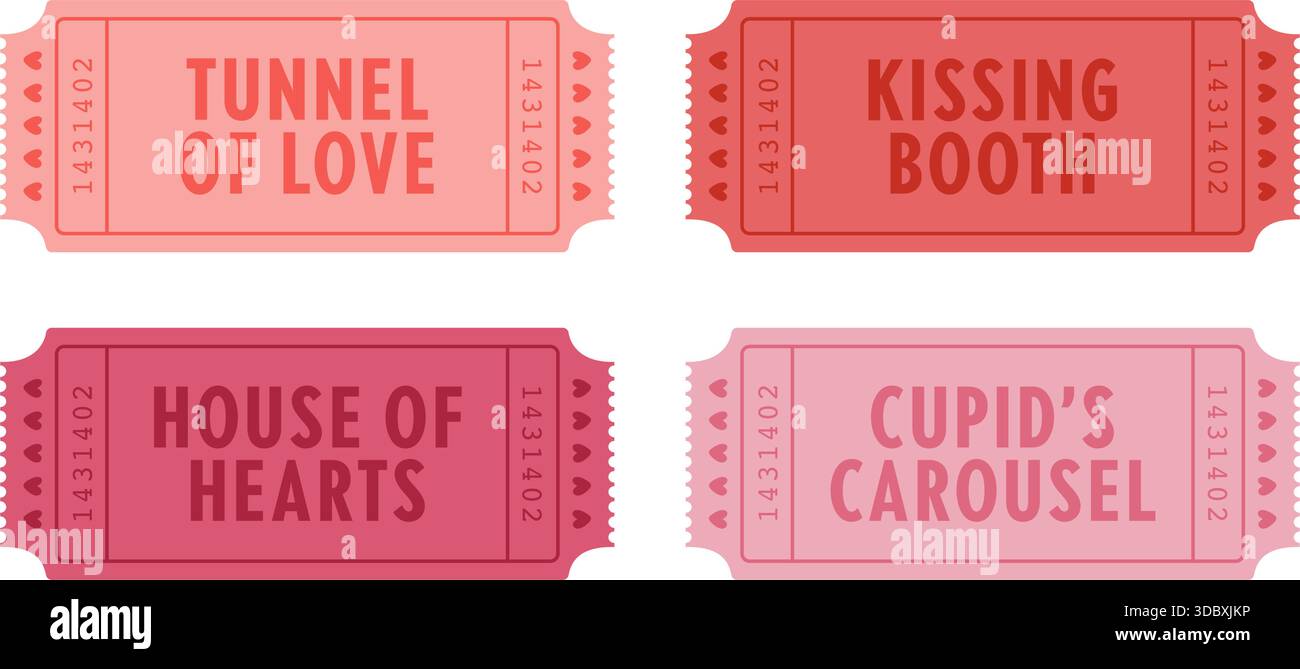 Valentinstag-Design Retro Vintage Eintrittskarte Vektor-Set Stock Vektor