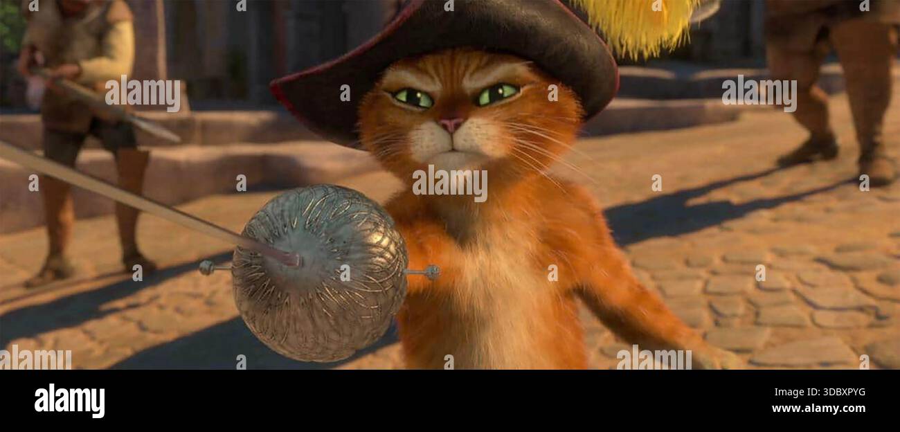 PUSS IN BOOTS 2011 DreamWorks/Paramount Pictures Film mit Puss gesungen von Antonio Banderas Stockfoto