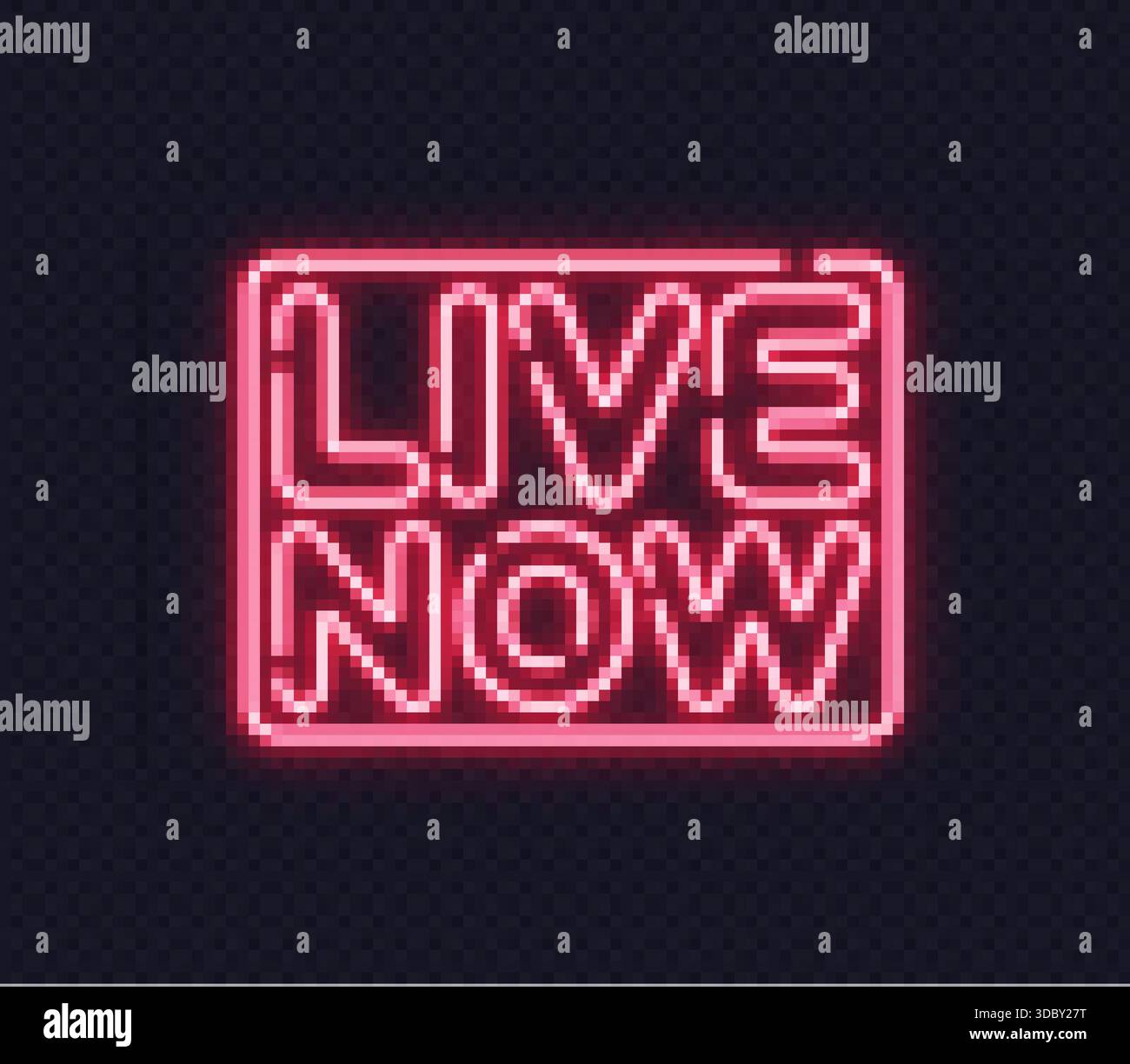 Neonlicht-Nachrichten leben jetzt in zwei Zeilen, gerahmt und glühend. Ideal für Echtzeit-Streaming oder Online-Status. Stock Vektor