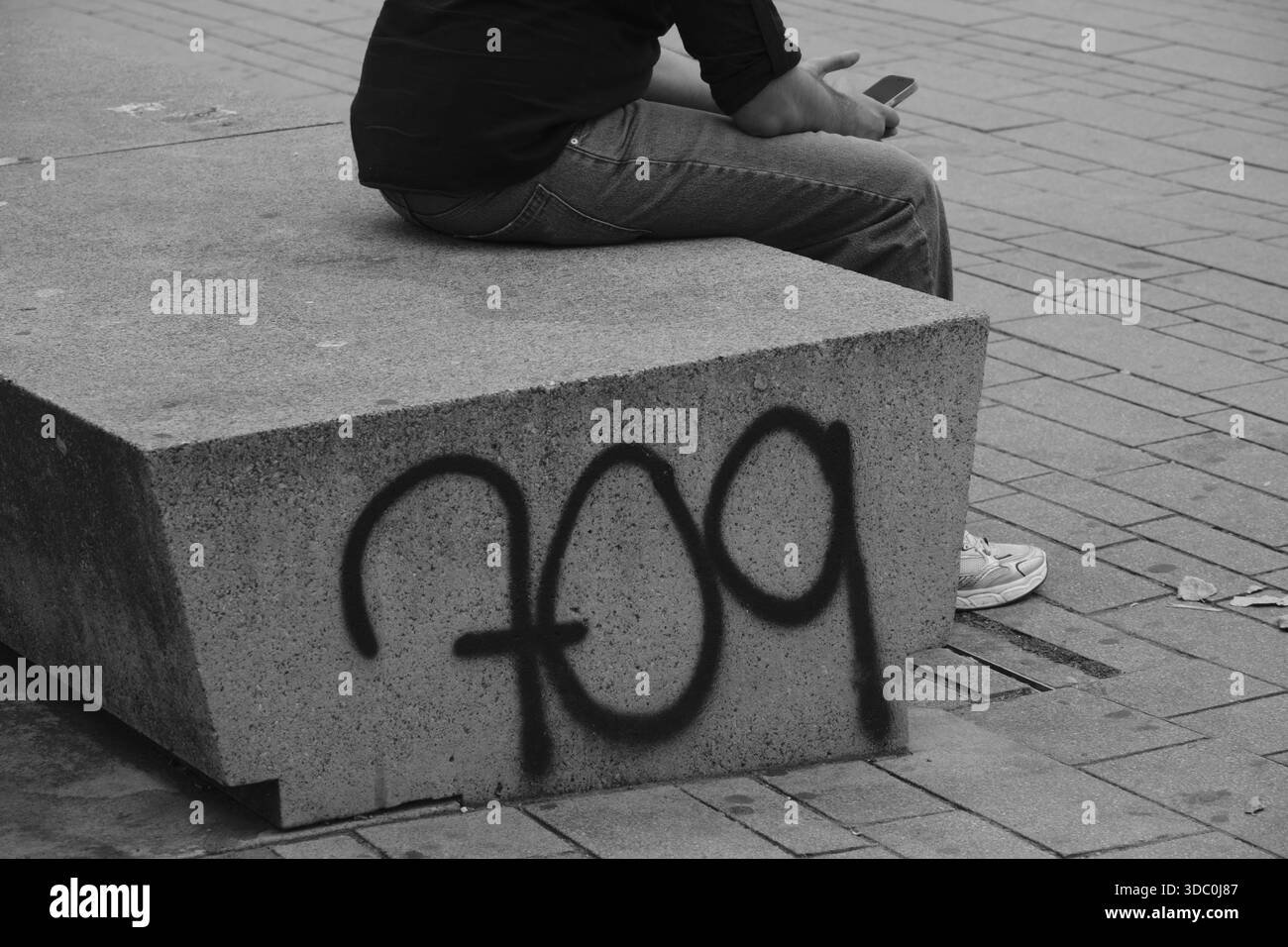 Betonbank, Koe, Düsseldorf, Nordrhein-Westfalen, Deutschland Stockfoto