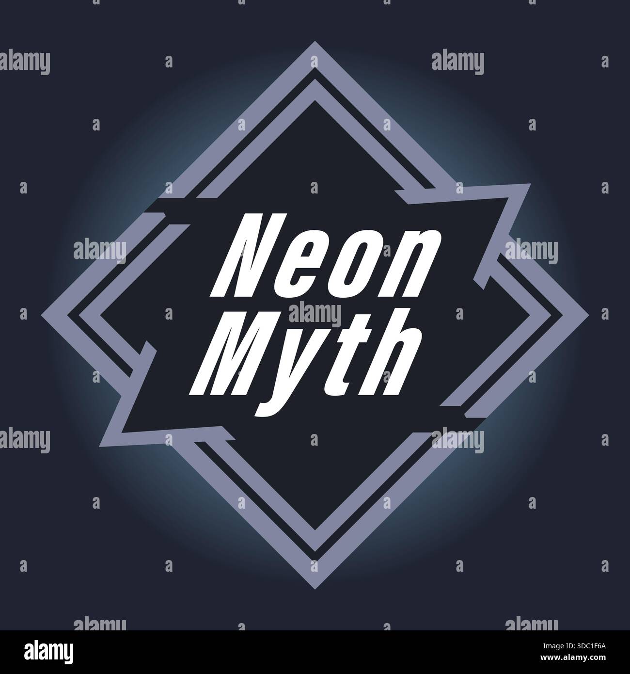 Dunkles Quadrat mit leuchtenden, mehrschichtigen Diamantrahmen, die die Wörter Neon Myth in Fettschrift hervorheben Stock Vektor
