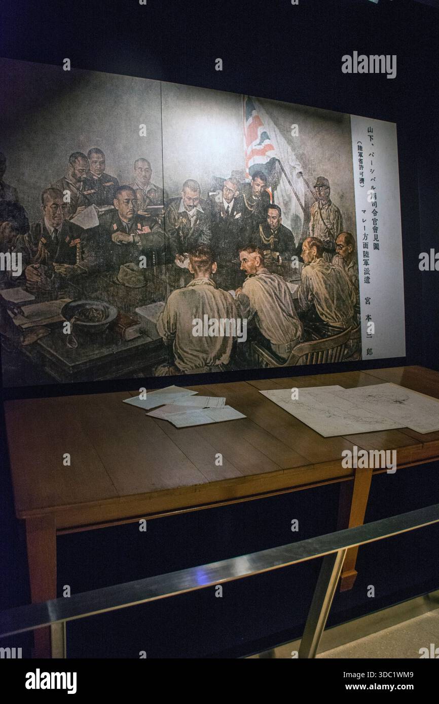 Historische Diorama-Szene, Propaganda des Falls von Singapur 1942, britische Kapitulation an die Japaner in der Ford Motor Factory in Bukit Timah Stockfoto