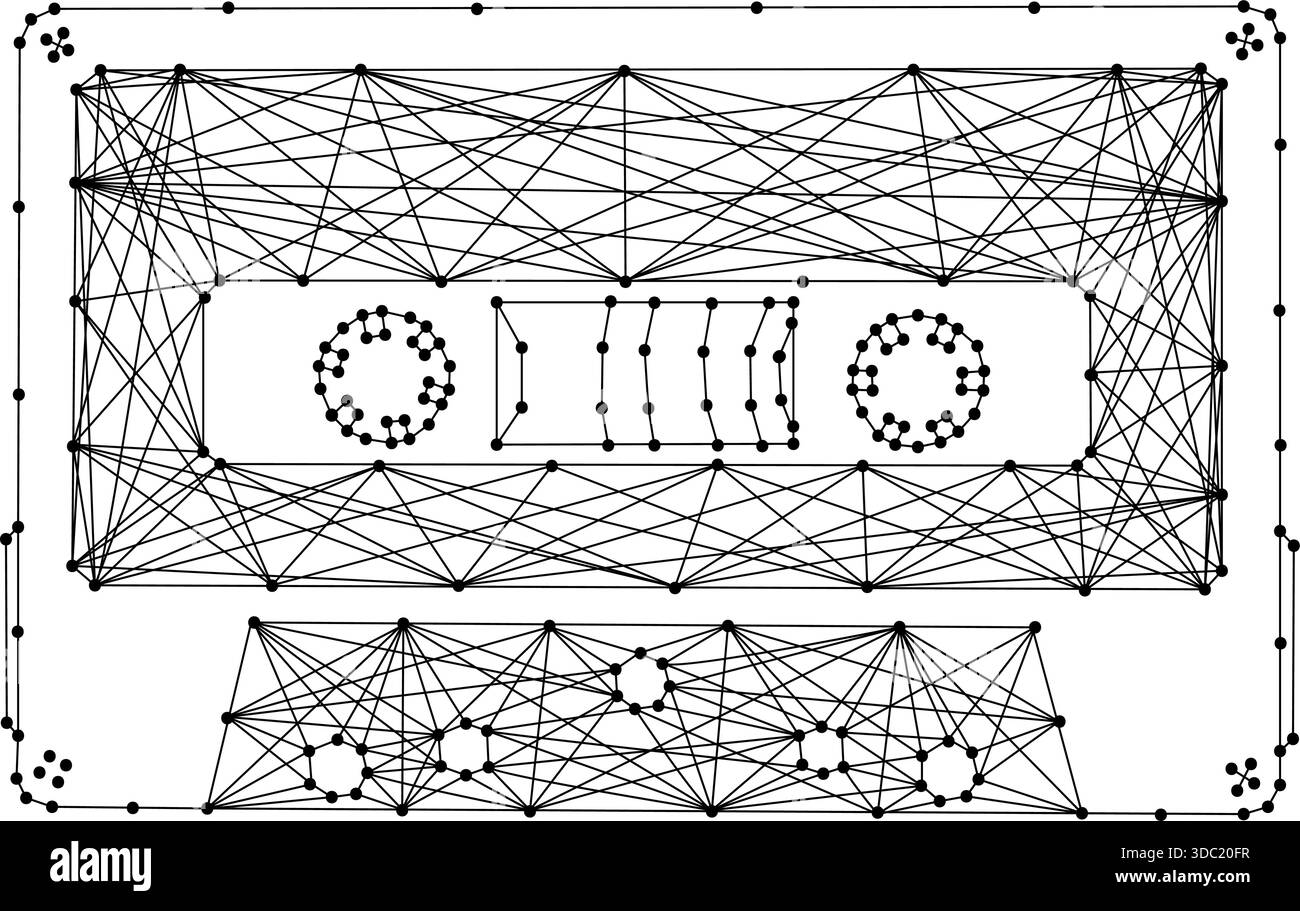 Tonkassette aus abstrakten futuristischen polygonalen schwarzen Linien und Punkten Stock Vektor