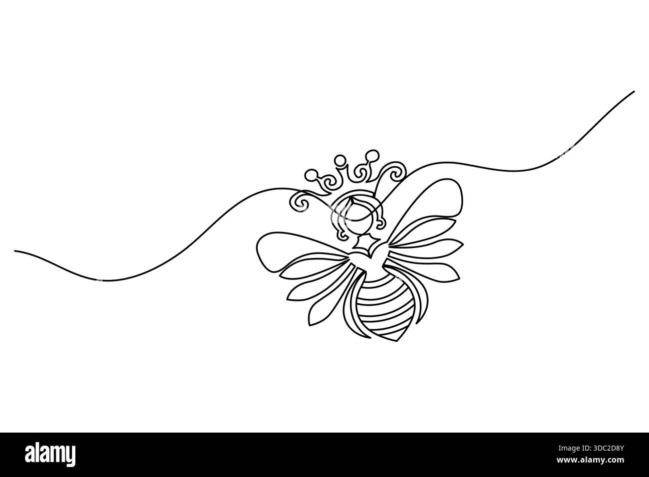 Queen Bee One Line Art mit elegantem minimalistischem Umrissdesign Stock Vektor