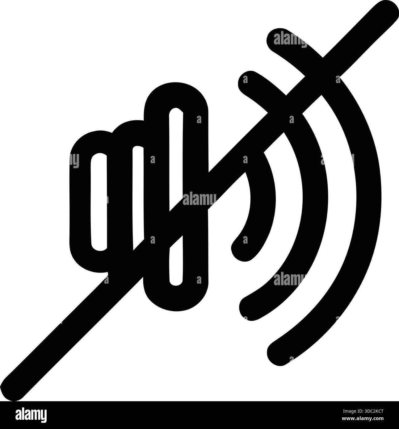 Eine schwarz-weiße Abbildung eines stummgeschalteten Lautsprechers mit einem Abbruchsymbol Stock Vektor