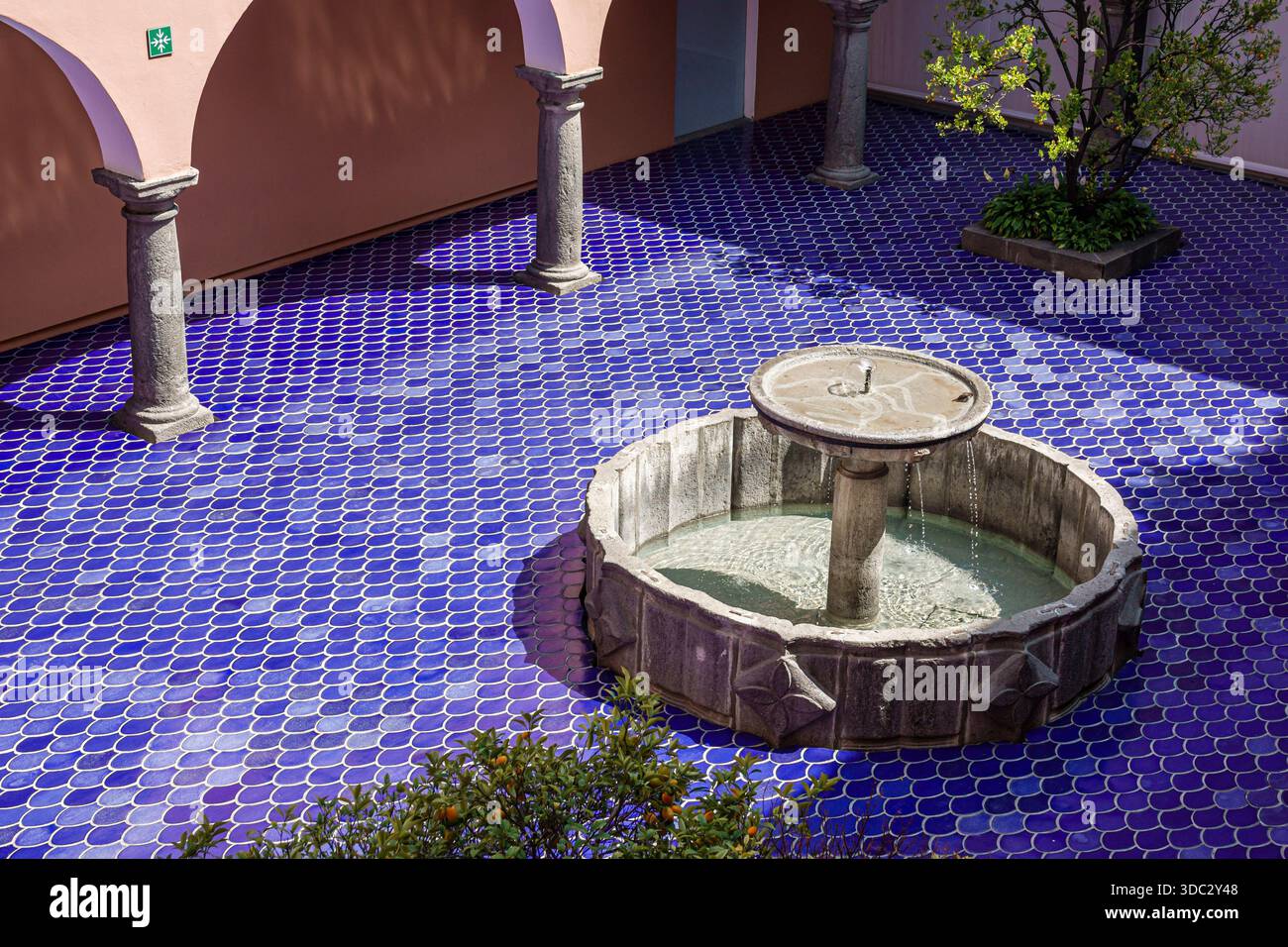 Puebla Mexico, historisches historisches Zentrum Centro Center, Museo Amparo Geschichtskunstmuseum, Innenhofdetails, blaue Talavera Keramikfliesen, rund Stockfoto