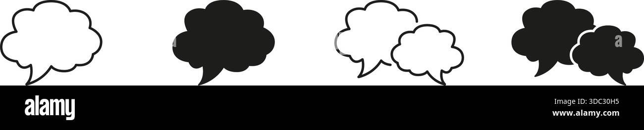 Sprechblase Und Festes Symbolset. Sammlung Von Konturen Und Silhouettensymbolen Für Kommunikation, Dialoge Und Unterhaltung. Messaging Und Interaktion Stock Vektor
