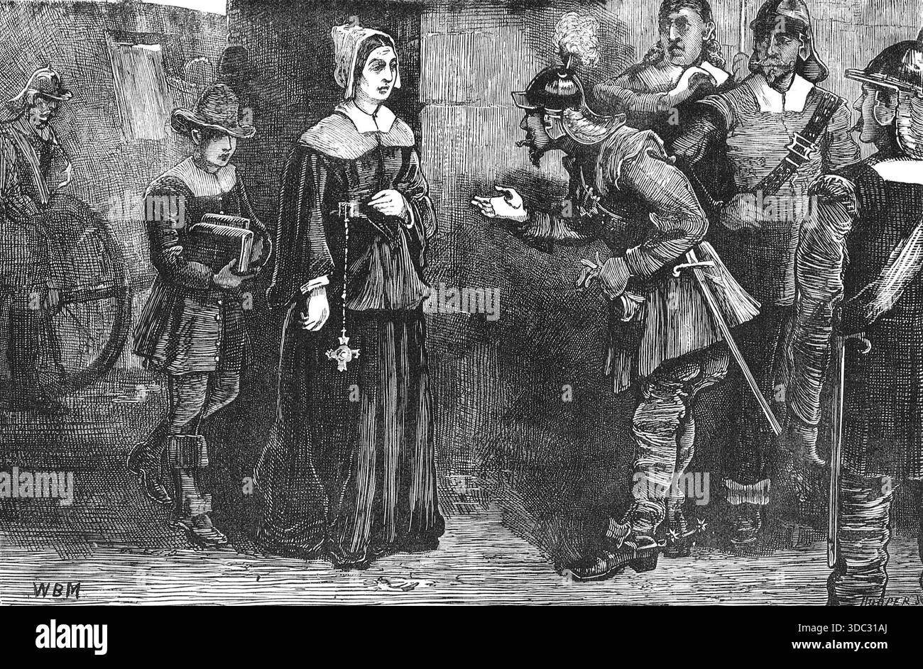 Der berüchtigte Straßenfahrer John Cottington, der Lady Anne Fairfax eine Uhr und Kette in der Fleet Street in London klaut. Um 1650. Stockfoto