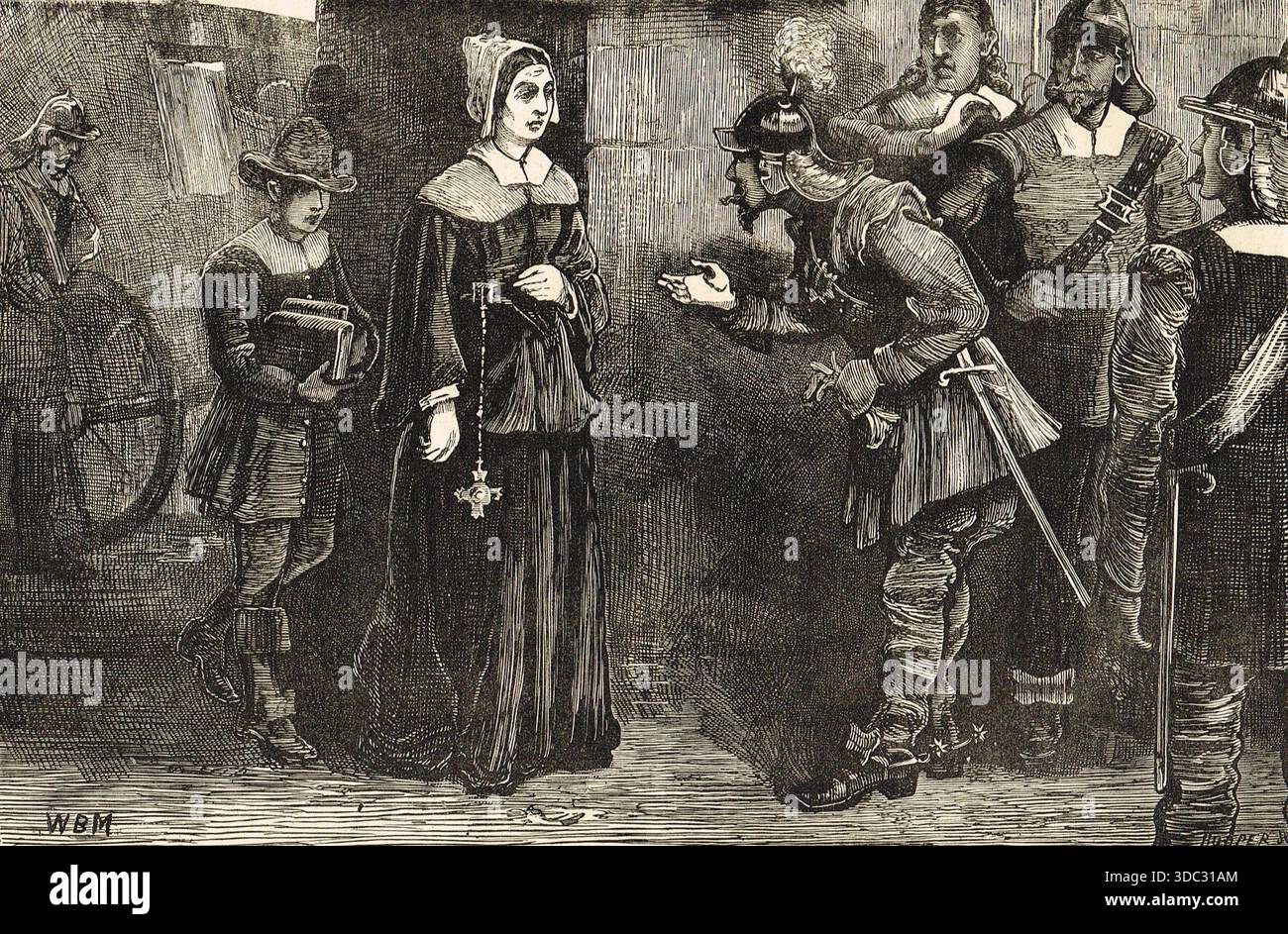 Der berüchtigte Straßenfahrer John Cottington, der Lady Anne Fairfax eine Uhr und Kette in der Fleet Street in London klaut. Um 1650. Stockfoto