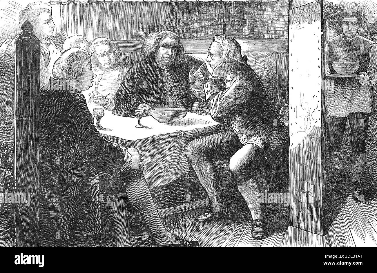 Dr. Samuel Johnson und seine Freunde im Mitre in Fleet Street, London. Stockfoto