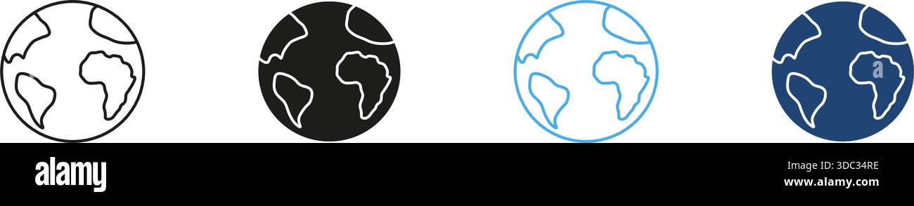 Erdkugellinie Und Festes Symbol Set. Globale Konnektivität, Geografie Und Weltkartenumrisse Und Silhouette Symbol Collection. International Stock Vektor