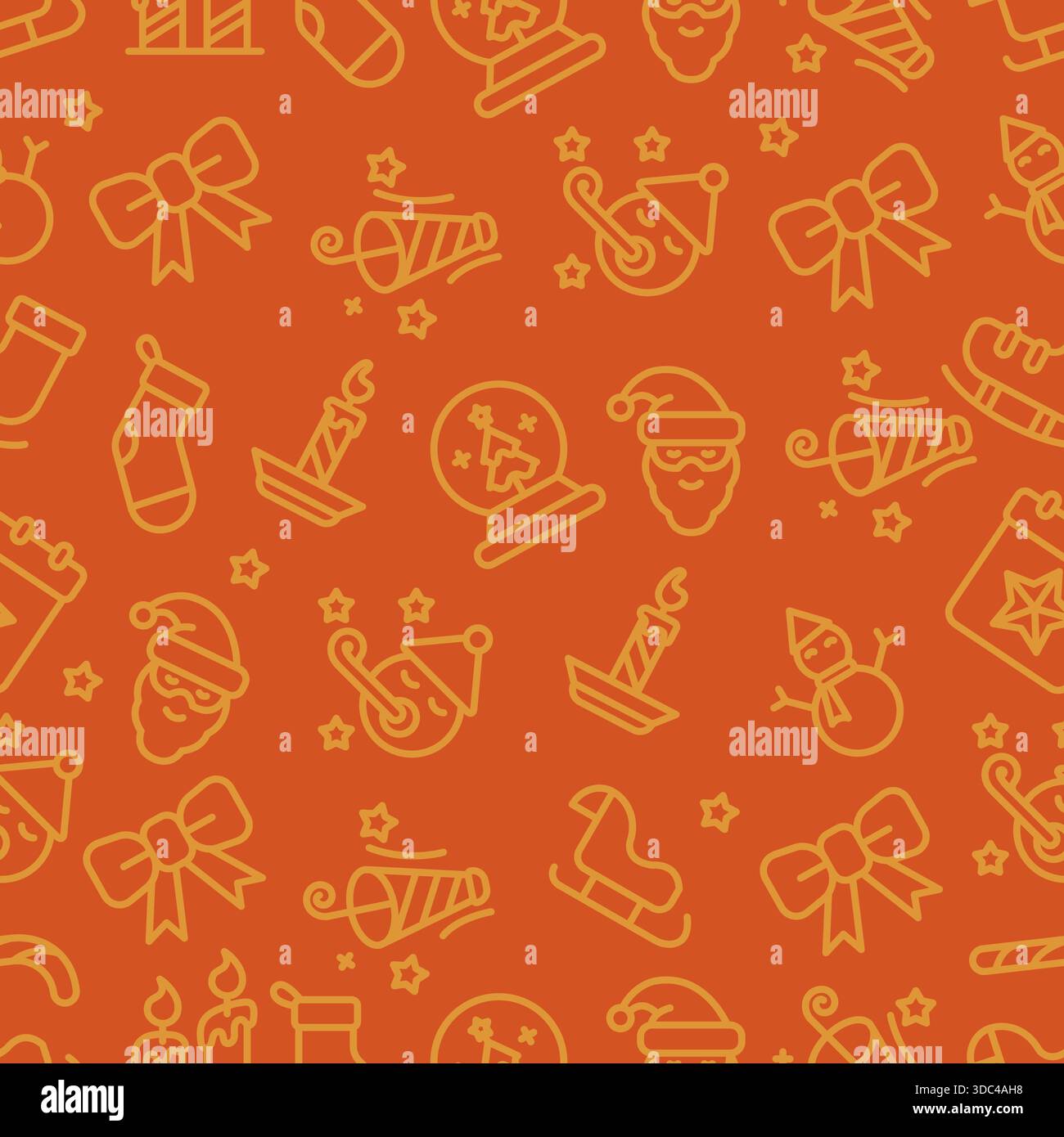 Weihnachtskontur Symbol Nahtloses Muster Orangefarbener Hintergrund. Vektorabbildung Stock Vektor