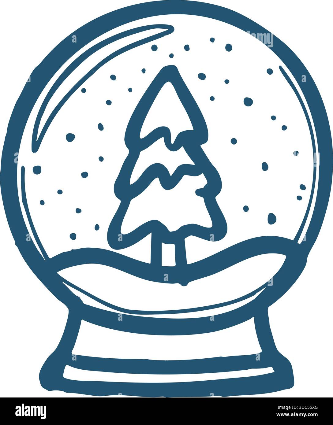 Schneekugel im Winterstil mit einer kleinen immergrünen Innenseite einer Glaskuppel. Stock Vektor