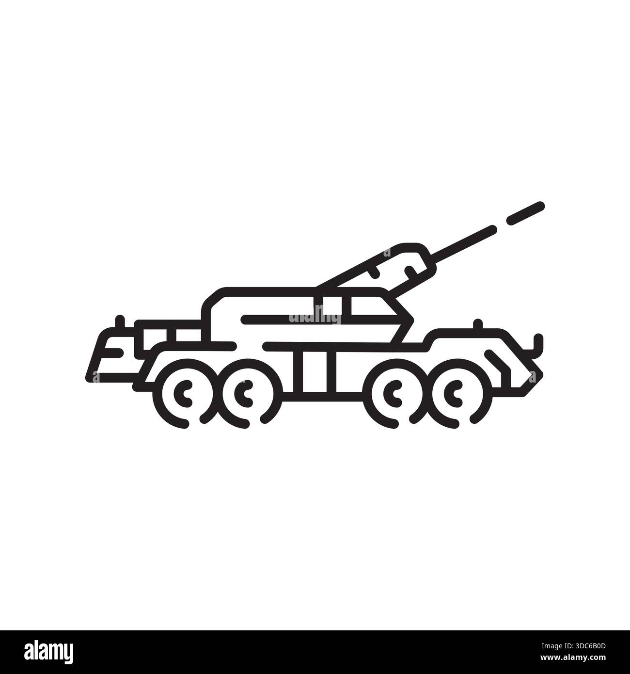 Selbstfahrende Artillerie mit schwarzer Linie. Vektor isoliertes Element.editierbare Kontur Stock Vektor