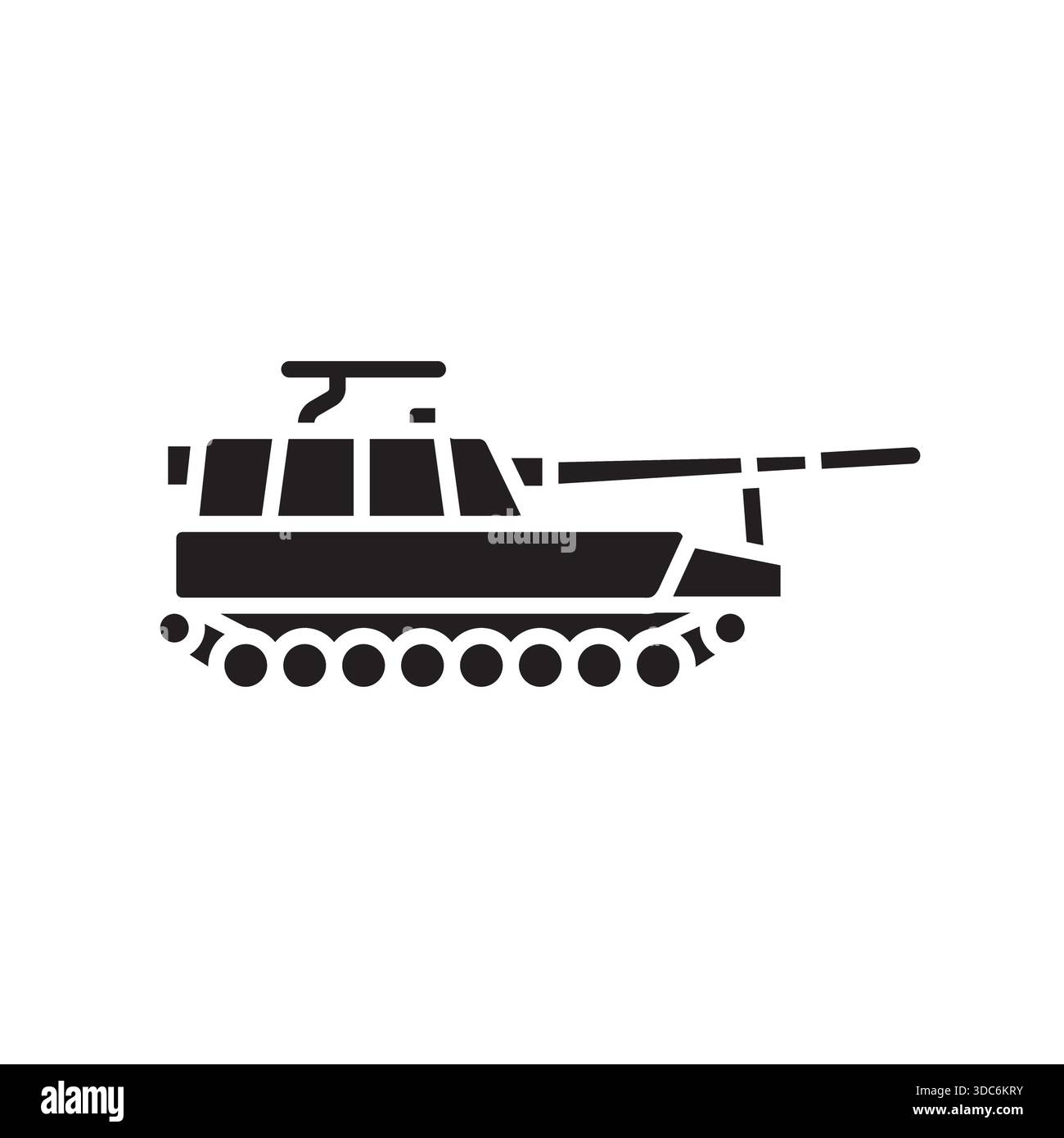 Selbstfahrende Artillerie mit schwarzer Linie. Vektor isoliertes Element.editierbare Kontur Stock Vektor