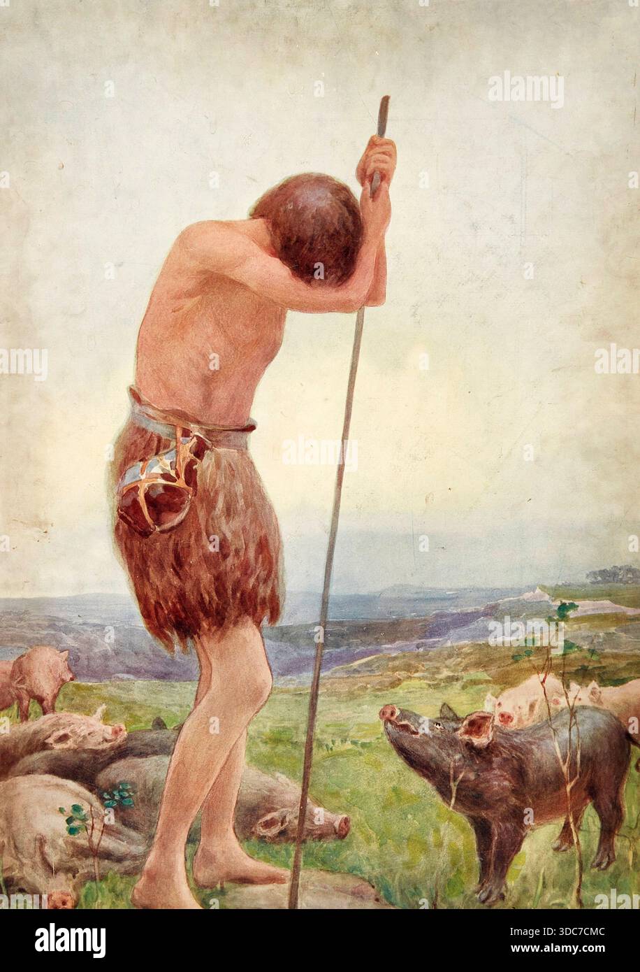 Szene aus der biblischen Geschichte, der verlorene Sohn, authentische Reproduktion einer Schultafel, historisch, um 1900 Stockfoto