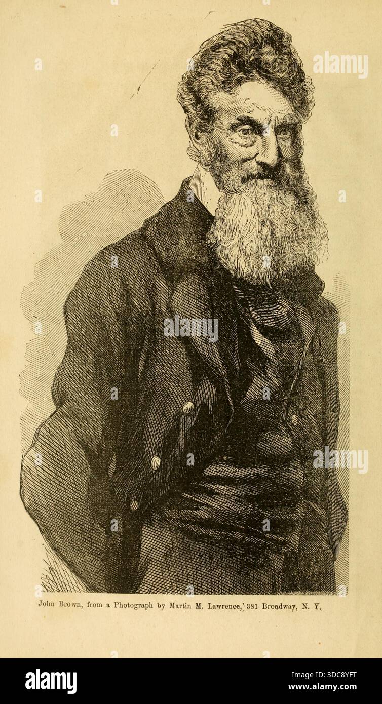 Porträt von John Brown. Illustration aus Leben, Prozess und Verurteilung von Captain John Brown, bekannt als „Old Brown of Ossawatomie“, mit einer vollständigen Darstellung des versuchten Aufstands bei Harper's Ferry Stockfoto