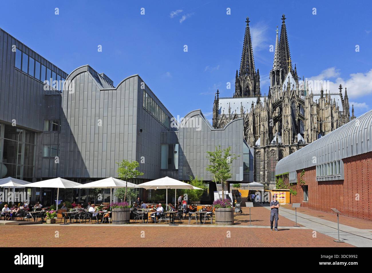Gastronomie vor dem Museum Ludwig, einem Museum für moderne Kunst, hinter dem Kölner Dom, Köln, Rheinland, Nordrhein-Westfalen, Nordrhein-Westph Stockfoto